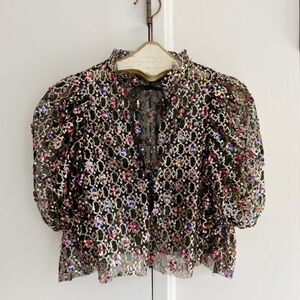Sequin Puff Sleeve Party Blouse
